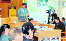 Penpa Tsering, the speaker of Tibetan parliament in Exile addresses during a session at Dharamsala on Friday. 