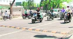 Rumble strip installed near the Municipal Commissioners residence in Ludhiana