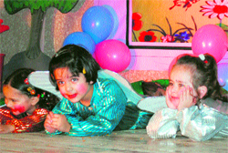 Students of Anni Zone Kids School participate in the annual day function in Jammu on Saturday