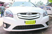 The car impounded by excise officials parked at the Excise Department headquarters in Patiala. 