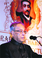 Union Finance Minister Pranab Mukherjee speaks during Sir Sorabji Pochkhanwala Memorial Lecture series in Mumbai on Sunday