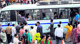 Passengers face a lot of inconvenience due to mass leave by the HRTC staff in Mandi on Sunday.