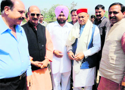 Himachal Pradesh Chief Minister Prem Kumar Dhumal during a visit to Anandpur Sahib on Sunday