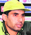 Pakistans Misbah-ul-Haq speaks to the media on Sunday.