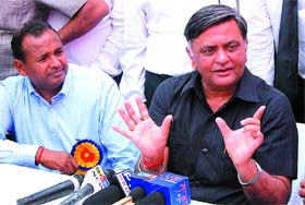 Local bodies minister Manoranjan Kalia interacts with media after laying the foundation stone of DD Mittal Towers in Bathinda
