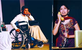 A scene from a play Wrong number that was staged at the Teachers Home in Bathinda late on Sunday evening