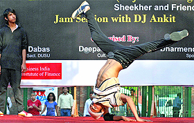 A student of Delhi University performs a solo dance during the DUSU cultural fest at Arts Faculty, North Campus, on Monday.