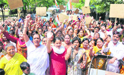 Women wing workers of the Congress protest against the anti-people policies of the government in Haridwar