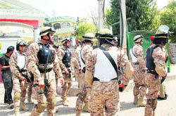 ALL IN PLACE: Members of the Punjab Police Crack Special Weapons and Tactics Team (SWAT) deputed for security duty at the PCA Stadium