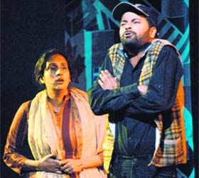 Artistes enact play Gaddi Charan Di Kahal Bari Si at Lovely Professional University in Phagwara