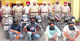 The gang of robbers in police custody at Mullanpur Dakha on Tuesday.