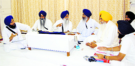 The Sikh high priests hold a meeting at the Akal Takht Secretariat in Amritsar on Tuesday.