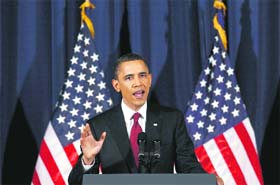 US President Barack Obama speaks during an address at the National Defense University in Washington
