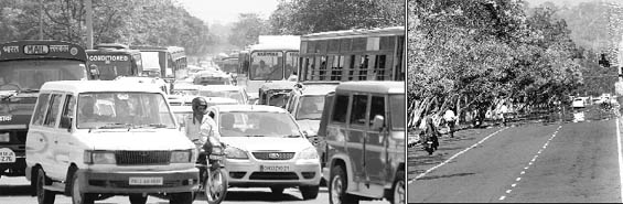 VIPs thronging the PCA Stadium in Mohali to watch the match led to a traffic jam on the Chandigarh-Zirakpur highway on Wednesday. Tribune photo: S Chandan; Most roads in Chandigarh wore a deserted look while the match was on.