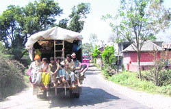 A truck carries devotees on the Badsar- Shahtalai road 