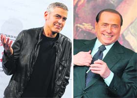 US actor George Clooney(left) and Italian Prime Minister Silvio Berlusconi