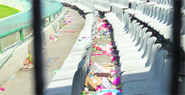 Garbage left by fans after the World Cup semifinal match between India and Pakistan in Mohali on Wednesday.