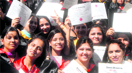 Students all smiles after receiving degrees during the annual convocation of the MCM College for Women, Sector 36, Chandigarh, on Thursday.