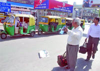 Auto drivers refuse to take passengers at New Delhi Railway Station on Thursday.
