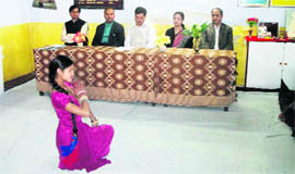 A student performs during the annual day function of Saraswati Shishu Mandir School in Mussoorie on Thursday.