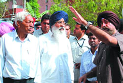 CM Parkash SIngh Badal inspects the building of Giani Zail Singh College for Engineering and Technology, which is to be developed as the transit campus of the state sports school, in Bathinda