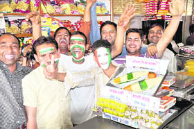 Sachin burfi and Bhajji laddoo on sale at a shop in Haridwar on Friday.
