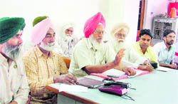 Members of a farmers body at a press conference in Ludhiana