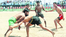A kabaddi tournament, organised by the Sher-e-Punjab Sports Club, in progress at Zirakpur on Saturday.