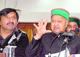 Union Minister Virbhadra Singh addresses mediapersons in Shimla