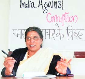 Dr Kshama Metre, head of the Chinmaya Organisation for Rural Development, addresses a press conference at Dharamsala