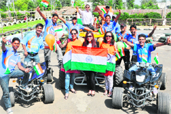A Go-carting team in Ludhiana cheers Team India just before the start of the World Cup Final on Saturday