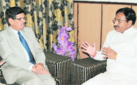 CM Ramesh Pokhriyal Nishank with Devi Singh, Mentor Director, IIM, Kashipur, in Dehradun on Saturday