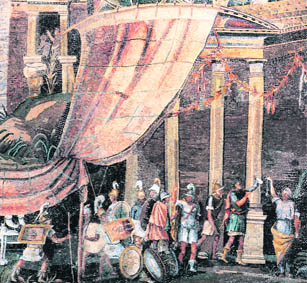 Farewell to Dead Soldiers. Mosaic, ca. 100 BC. Musee Archaeologique, Palestrina