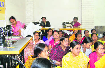 A tailoring training session for women living below the poverty line
