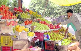 A roadside fruit vendor in Dehradun