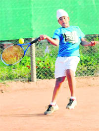 A player in action during a semifinal match at the YMCA, Sector 11, Chandigarh, on Monday. Tribune photo: Pradeep Tewari
