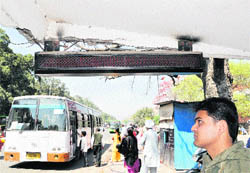 A non-functional global positioning system at a bus stop near PGI, Chandigarh. 