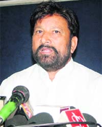 Lal Singh, an MP, addresses mediapersons in Jammu
