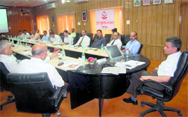 Utarakhand DGP Jyoti Swaroop Pandey at a meeting with senior police officials of the state in Dehradun on Tuesday.