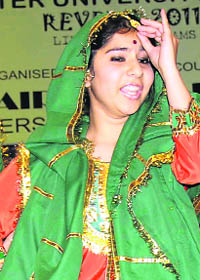 A participant from Jammu presents an item during the 16th All-India Inter-University Youth Festival  Reverie-2011  organised by the NDRI in Karnal on Tuesday.