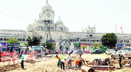 Work in progress on the Golden Temple entrance plaza on Tuesday.