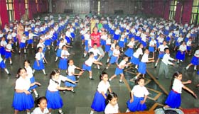 HEALTHY FUN: Students take part in a fitness programme at Sacred Heart Convent School in Ludhiana on Wednesday