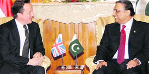 British PM David Cameron with Pakistan President Asif Zardari in Islamabad.