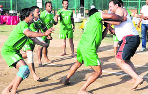 A match in progress between Rural Electrification Corporation Limited and BBMB at a kabbadi tournament held in Sports Complex, Sector 42, Chandigarh, on Thursday.