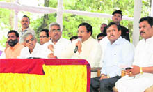 Chief Minister Ramesh Pokhriyal Nishank addresses a gathering in Haridwar on Thursday.