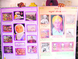 Posters designed under the Sarv Shiksha Abhiyan describe the story of Mata Gujri and Shaheed Bhagat Singh for educating primary schoolchildren
