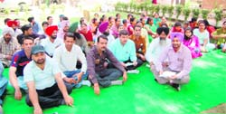 NRHM workers during their strike in Amritsar on Friday.