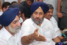 Deputy CM Sukhbir Badal interacts with media in Bathinda on Friday. 