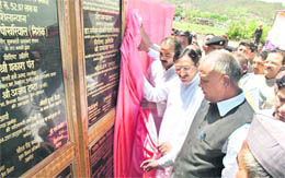 Chief Minister Ramesh Pokhriyal Nishank lays foundation stones of various developmental schemes at Someshwar in Kumaon on Friday