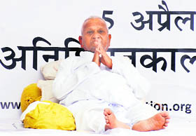 Anna Hazare on Day 4 of his indefinite strike at the Jantar Mantar in New Delhi on Friday.